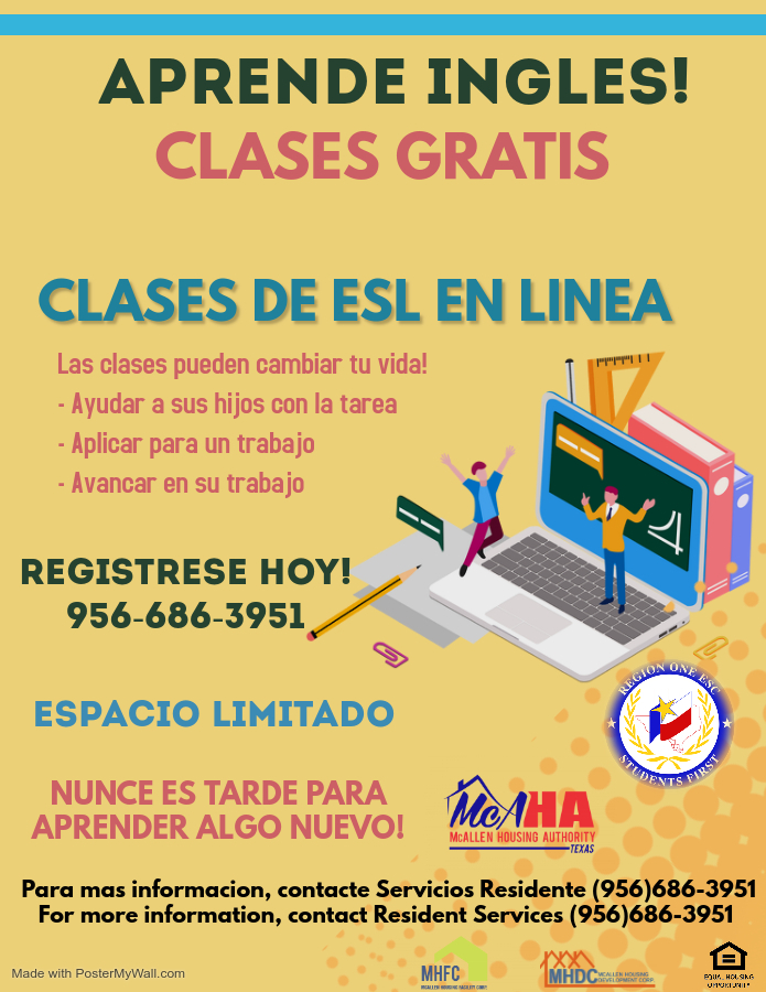 ESL Classes Flyer Spanish Fall 2020 - all information below