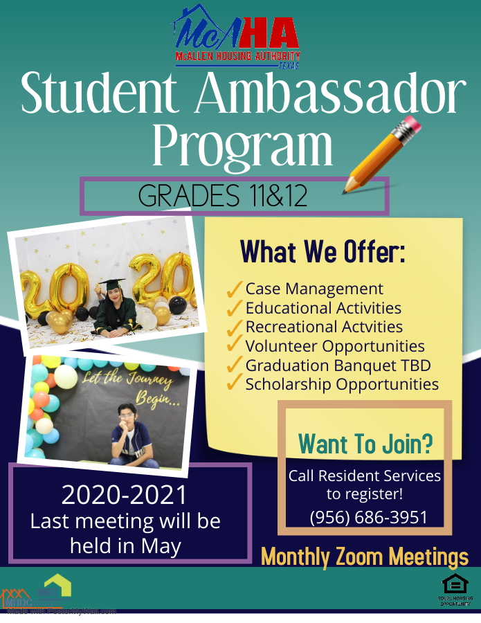 Student Ambassador Program 2020 Flyer - all information above