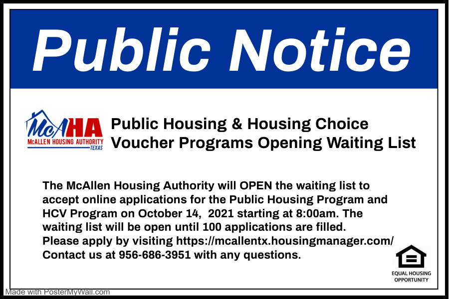 Waiting List Opening Public Notice